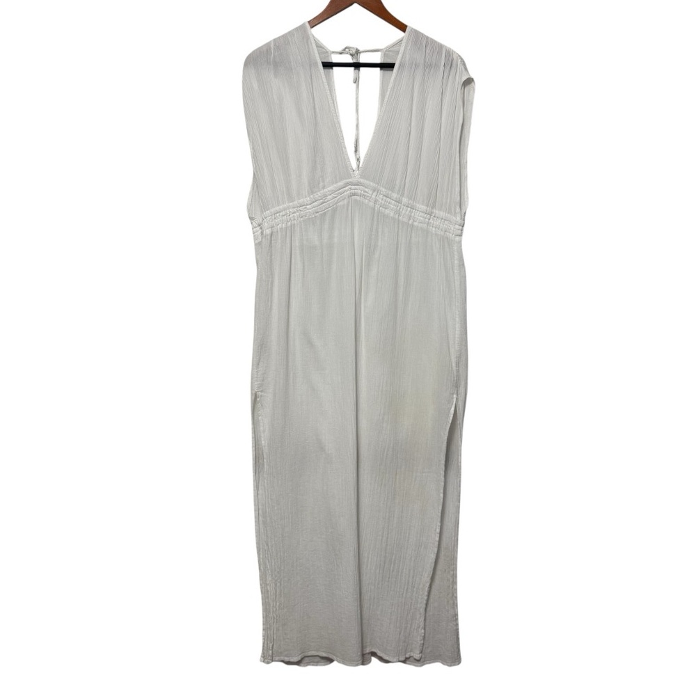 Kona Sol Maxi Dress Beach Resort Cover Up Womens Large Side Slits White Vacation - Picture 1 of 12